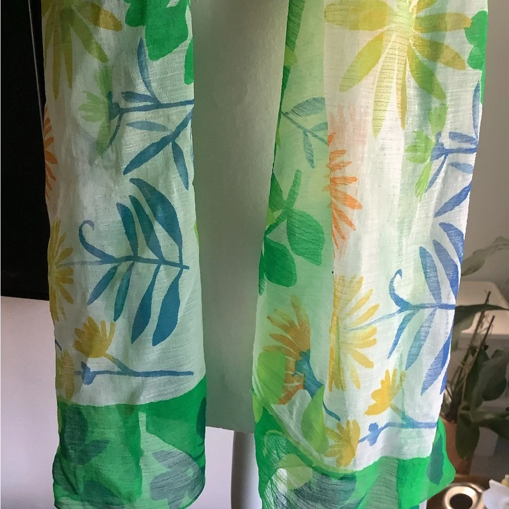 Elaine Gold Sheer Floral Green and Yellow Oblong Scarf